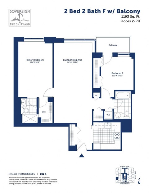 Floor plan for 2 beds, 2 baths, 1193 sqft